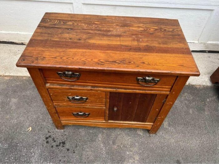 early 20th century antique oak wash stand cabinet 8794