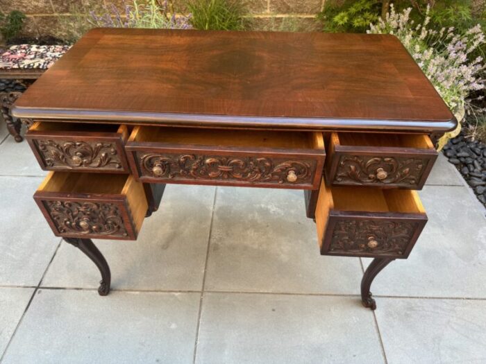 early 20th century antique victorian carved mahogany flat top desk 2634