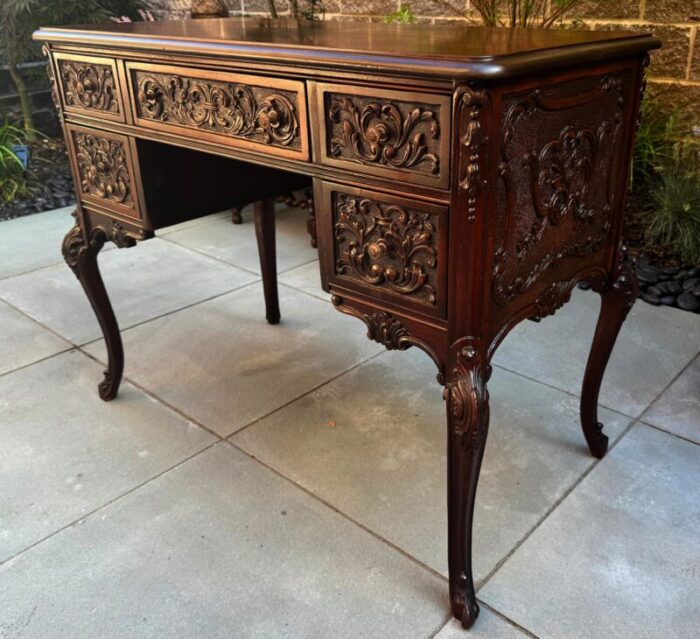 early 20th century antique victorian carved mahogany flat top desk 2873