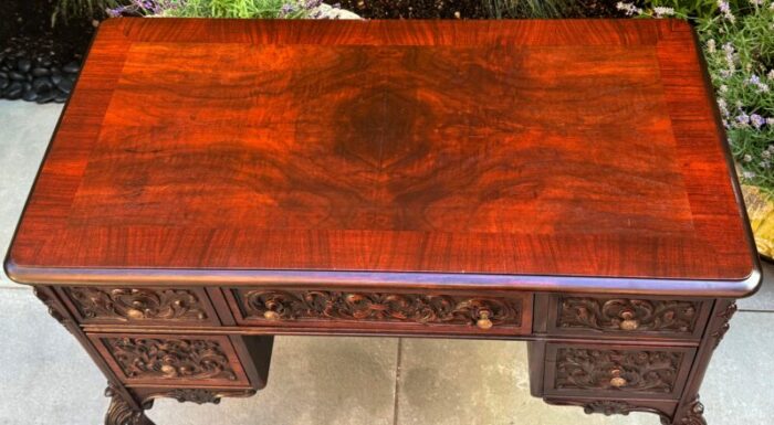 early 20th century antique victorian carved mahogany flat top desk 2979