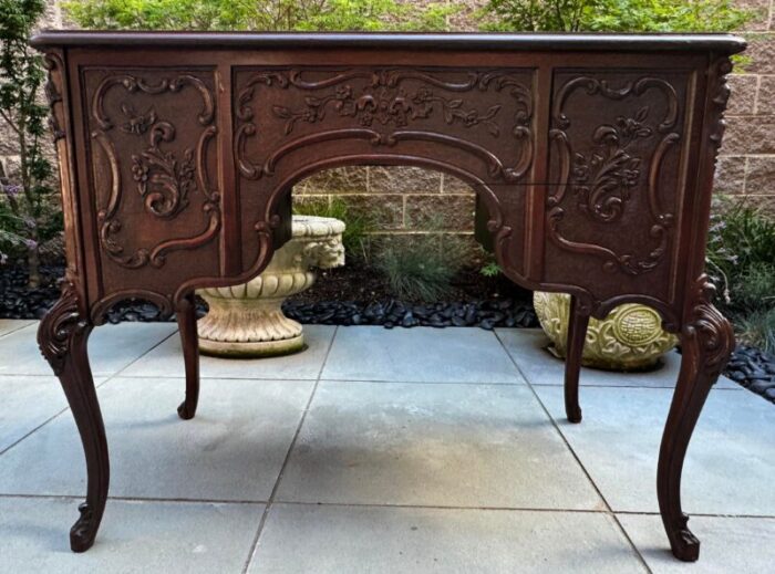 early 20th century antique victorian carved mahogany flat top desk 5659