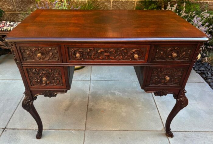 early 20th century antique victorian carved mahogany flat top desk 8635