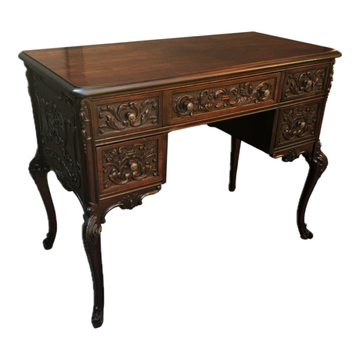 early 20th century antique victorian carved mahogany flat top desk 8763