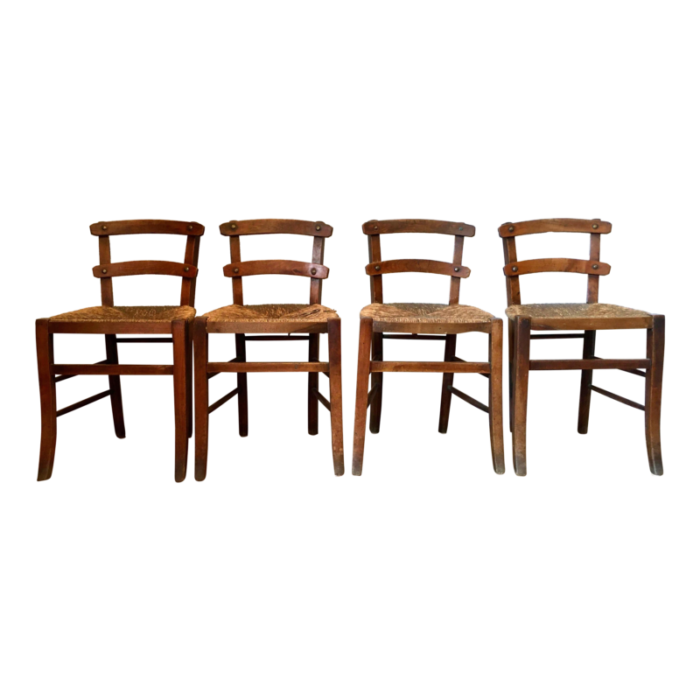 early 20th century french chapel rush seat dining chairs set of 4 3419