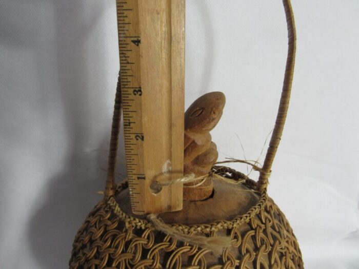 early 20th century javanese woven gourd basket wood frog stopped 1509