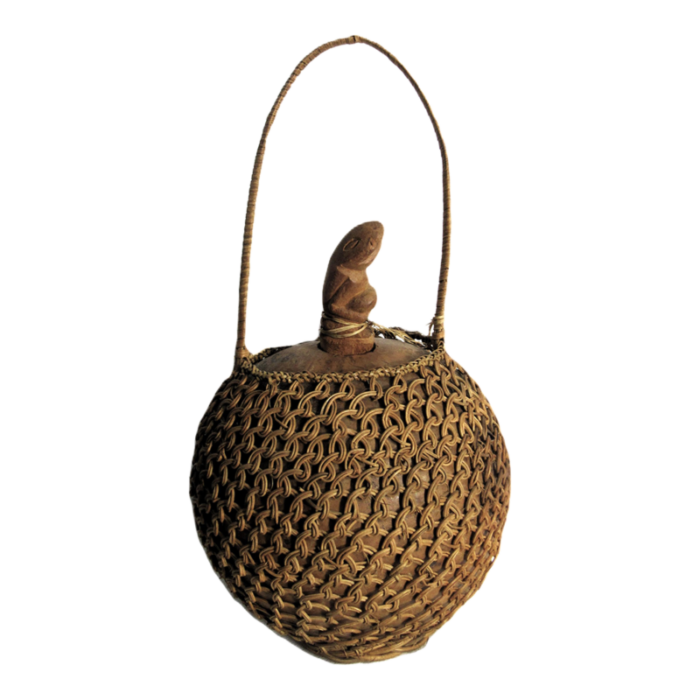 early 20th century javanese woven gourd basket wood frog stopped 4666