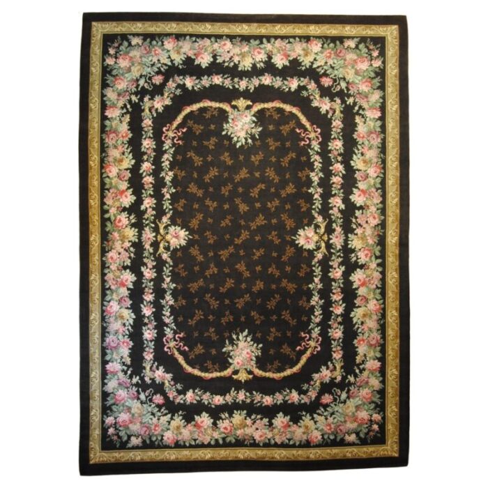 early 20th century savonerie rug decorated with flower garlands 1890s 1