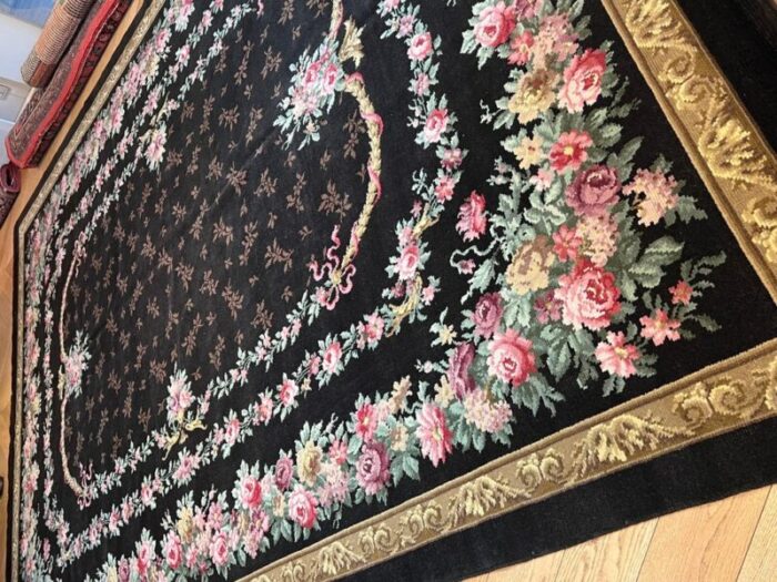 early 20th century savonerie rug decorated with flower garlands 1890s 6