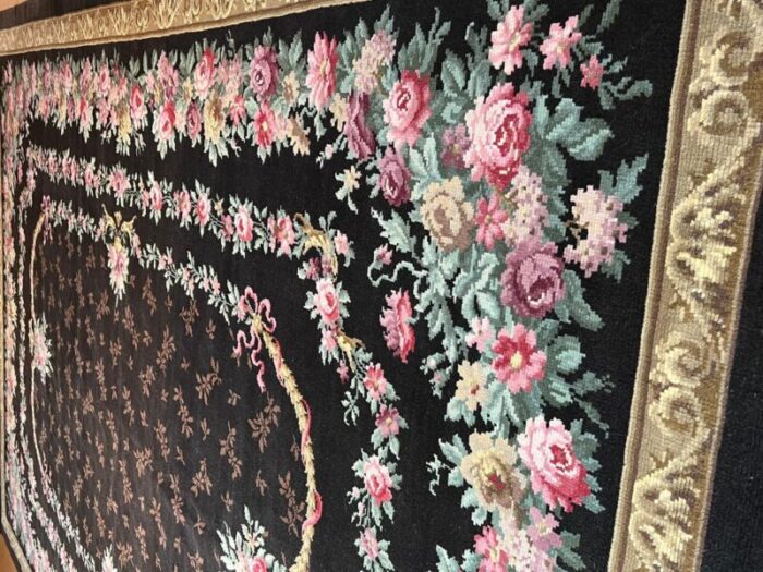 early 20th century savonerie rug decorated with flower garlands 1890s 7