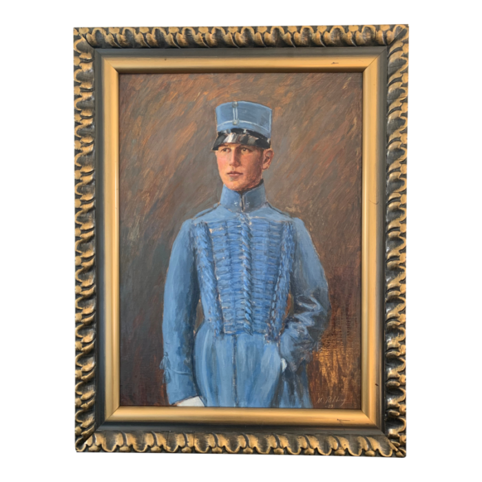 early 20th century swedish oil painting of an officer in blue framed 5285