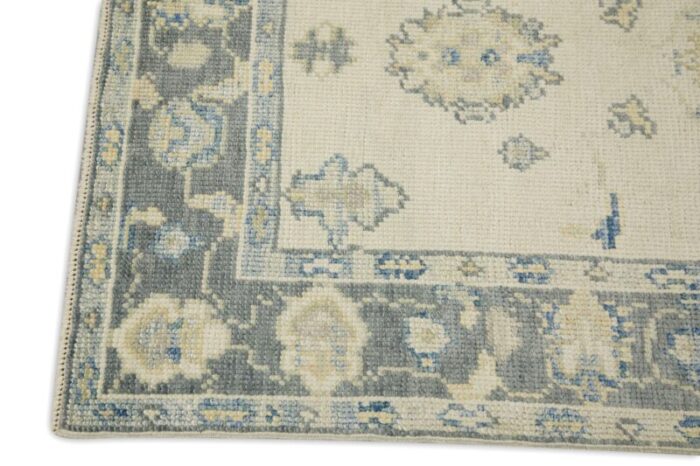 early 21st century cream and gray floral design handwoven wool turkish oushak runner 211 x 134 0469