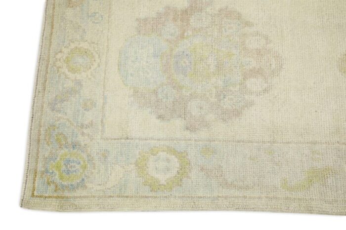 early 21st century cream multicolor floral design handwoven wool turkish oushak runner rug 28 x 10 handmade oriental rug 7213