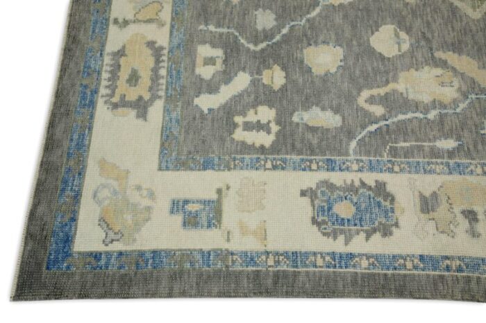 early 21st century gray floral design handwoven wool turkish oushak rug 61 x 84 0305