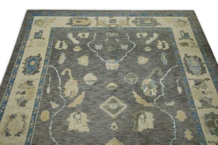 early 21st century gray floral design handwoven wool turkish oushak rug 61 x 84 9675