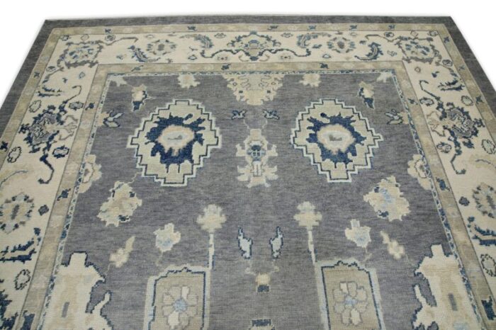 early 21st century gray floral design handwoven wool turkish oushak rug 83 x 106 4609