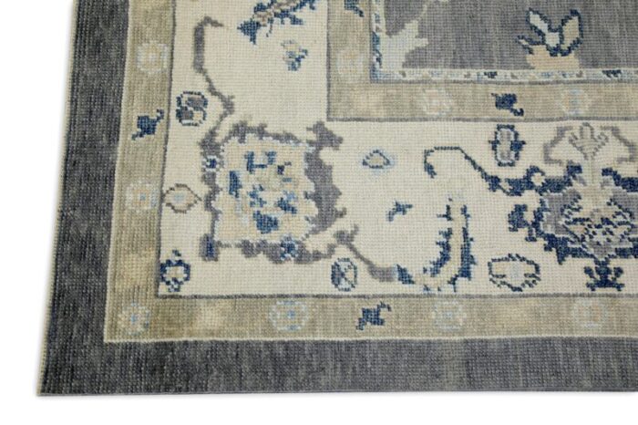 early 21st century gray floral design handwoven wool turkish oushak rug 83 x 106 7302