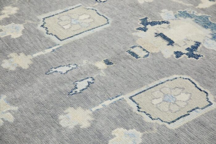 early 21st century gray floral design handwoven wool turkish oushak rug 83 x 106 8290