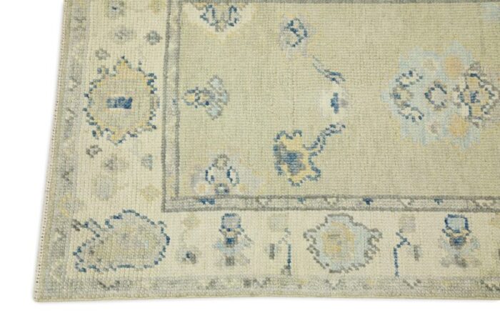 early 21st century green and blue floral design handwoven wool turkish oushak runner 25 x 92 4640