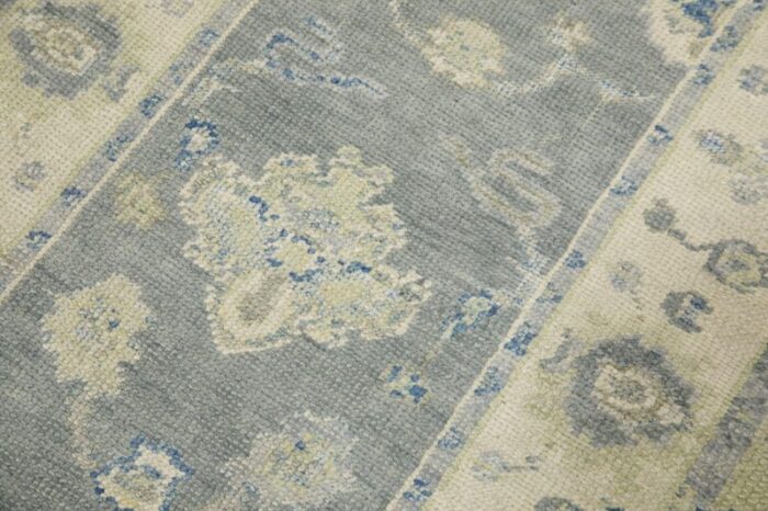 early 21st century green and blue floral design handwoven wool turkish oushak runner rug 29 x 114 1488