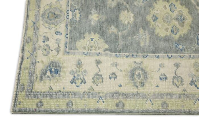 early 21st century green and blue floral design handwoven wool turkish oushak runner rug 29 x 114 7280