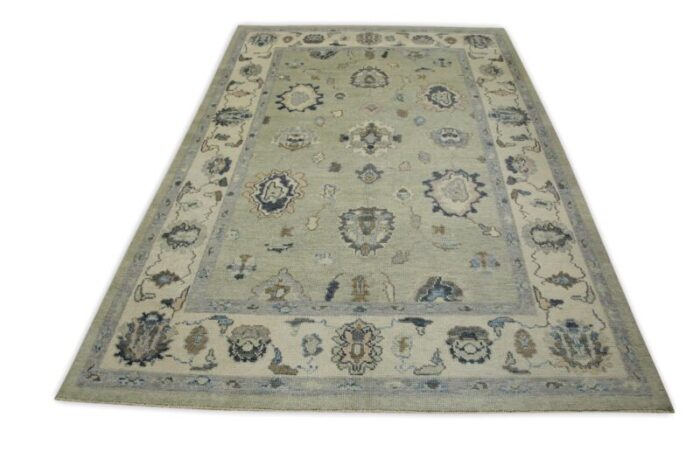 early 21st century green floral design handwoven wool turkish oushak rug 510 x 86 0847