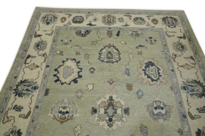 early 21st century green floral design handwoven wool turkish oushak rug 510 x 86 3138