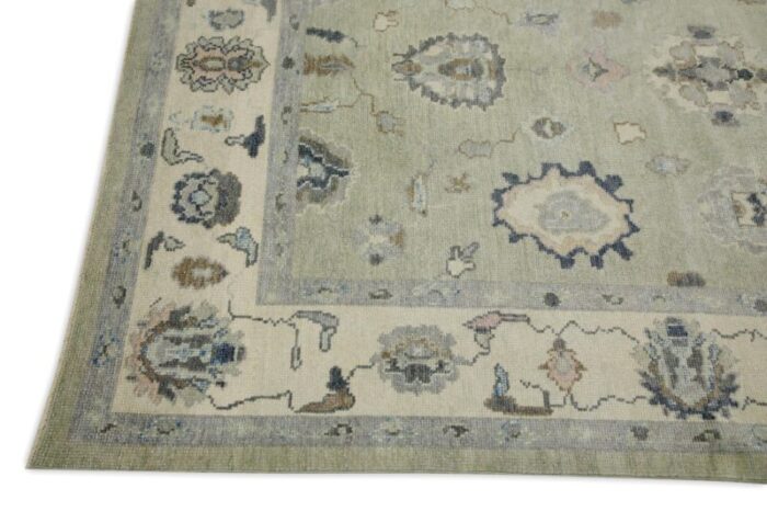 early 21st century green floral design handwoven wool turkish oushak rug 510 x 86 8033