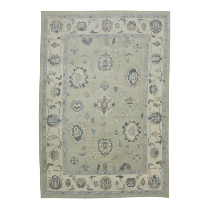 early 21st century green floral design handwoven wool turkish oushak rug 510 x 86 9013