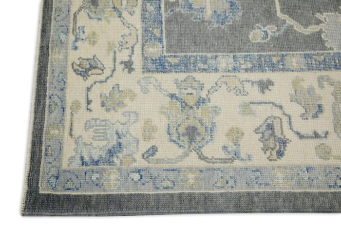 early 21st century handmade gray and blue turkish oushak rug 84 x 101 1666