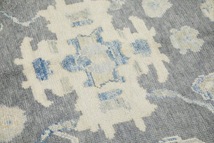 early 21st century handmade gray and blue turkish oushak rug 84 x 101 6172