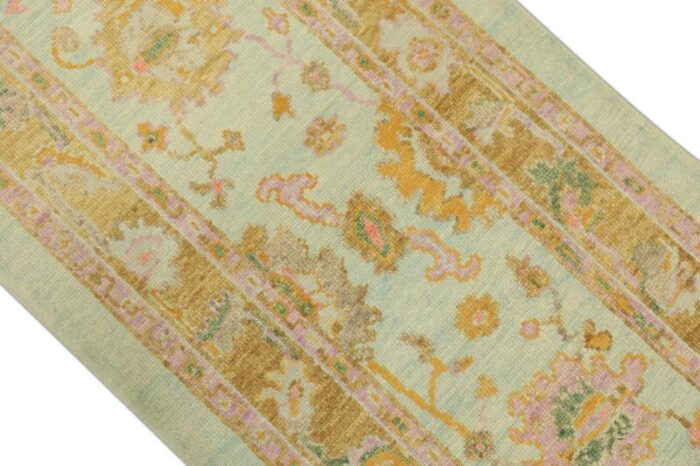 early 21st century handmade turkish oushak runner blue and pink 210 x 59 0372