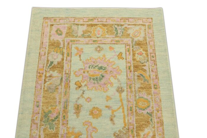 early 21st century handmade turkish oushak runner blue and pink 210 x 59 9487