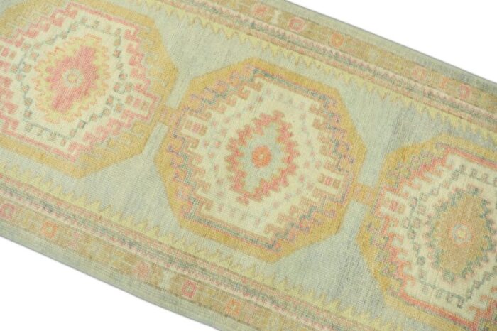 early 21st century handmade turkish oushak runner pink and blue 31 x 101 1762