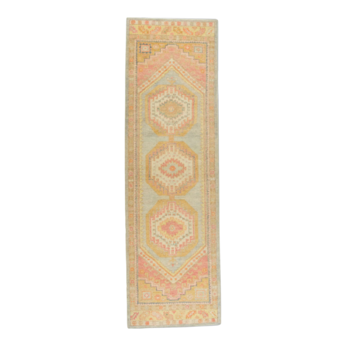 early 21st century handmade turkish oushak runner pink and blue 31 x 101 3262