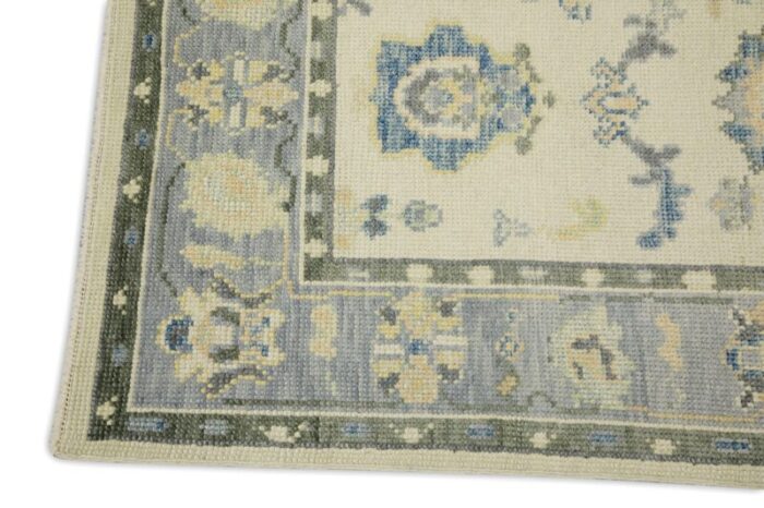 early 21st century handwoven wool turkish oushak rug 210 x 51 blue and green floral design oriental rug 0845