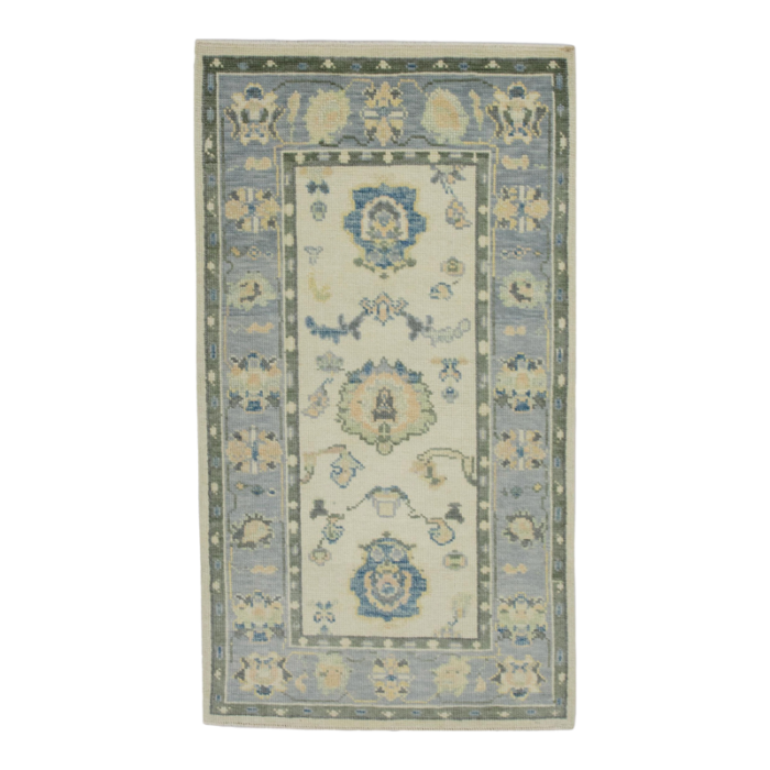 early 21st century handwoven wool turkish oushak rug 210 x 51 blue and green floral design oriental rug 1133