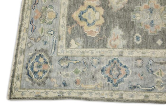 early 21st century handwoven wool turkish oushak rug 3 x 49 gray and blue floral oriental rug 9301