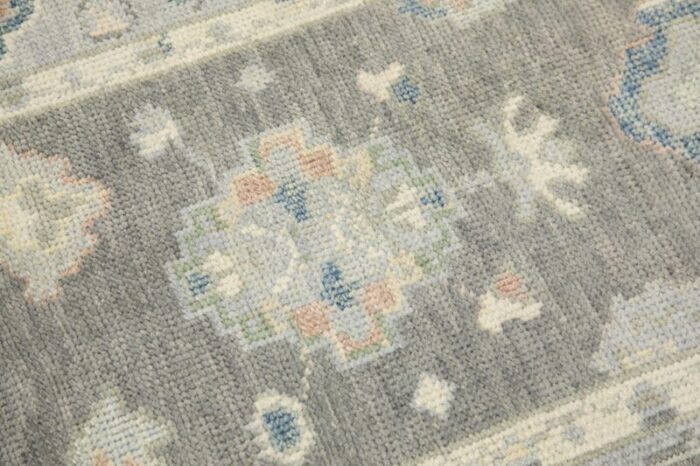 early 21st century handwoven wool turkish oushak rug 3 x 49 gray and blue floral oriental rug 9417