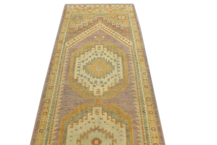 early 21st century multicolor handwoven turkish oushak runner rug 31 x 132 2082