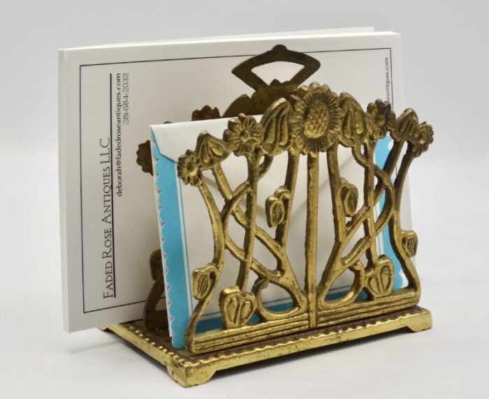 early art nouveau english brass sunflower letter rack 0095