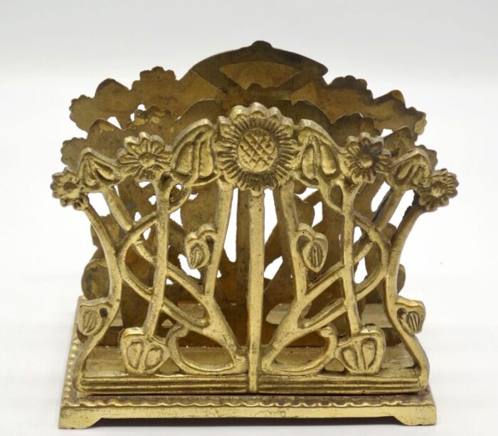 early art nouveau english brass sunflower letter rack 3311