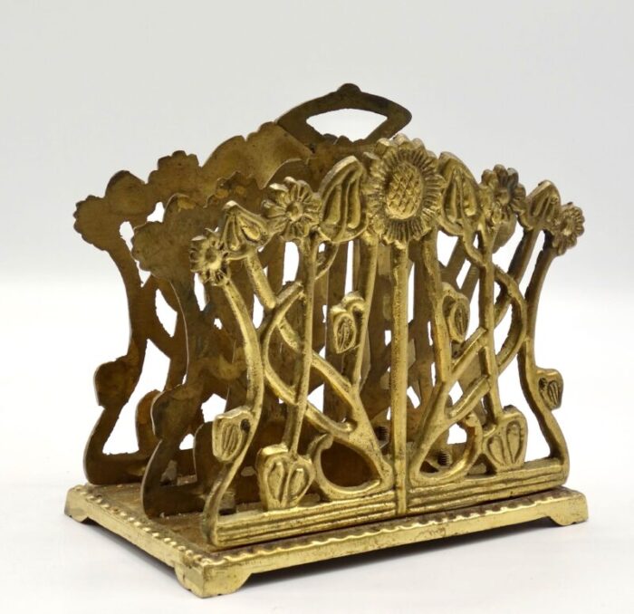 early art nouveau english brass sunflower letter rack 3793