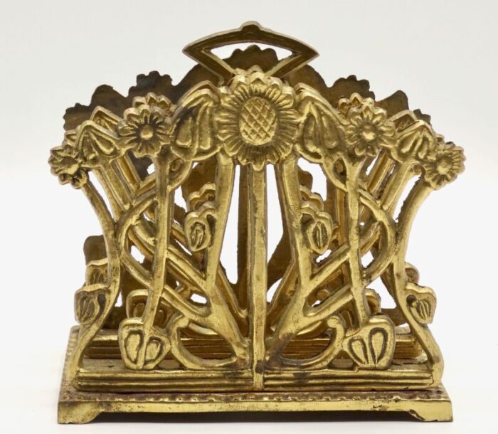 early art nouveau english brass sunflower letter rack 5847