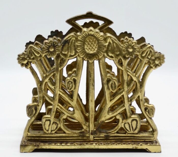 early art nouveau english brass sunflower letter rack 6737