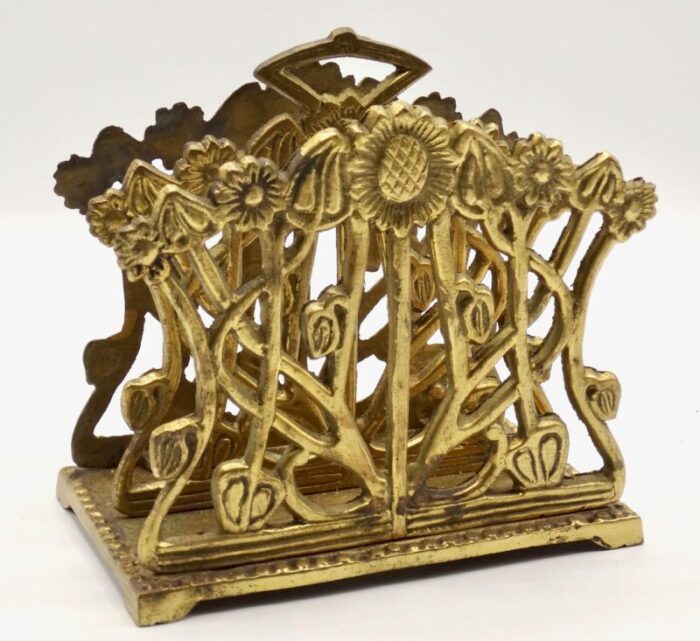 early art nouveau english brass sunflower letter rack 7667