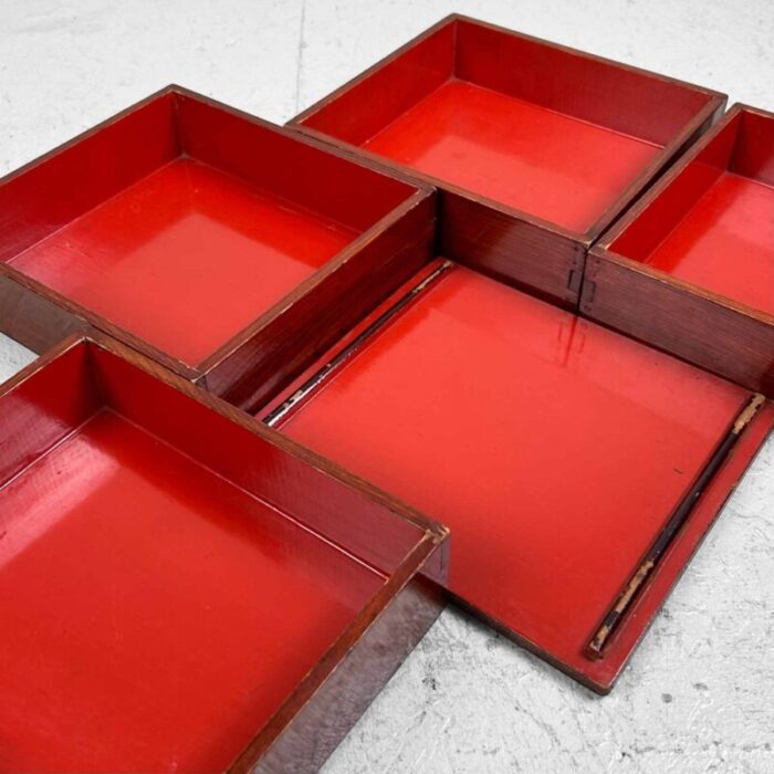 early showa urushi jubako wooden stacking boxes japan 1930s 4