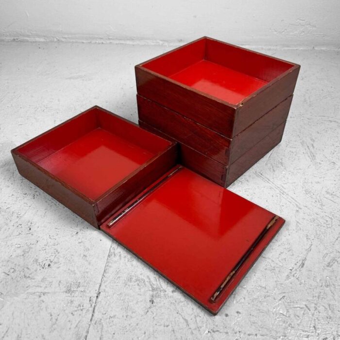 early showa urushi jubako wooden stacking boxes japan 1930s 5