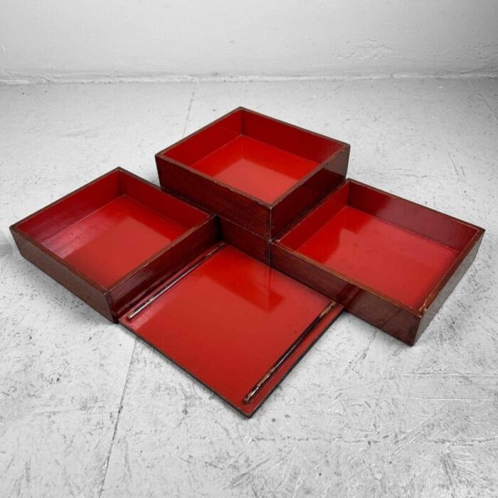 early showa urushi jubako wooden stacking boxes japan 1930s 7