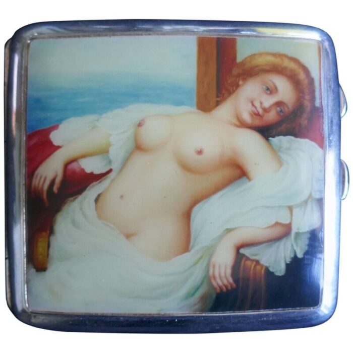 edwardian silver and risque nude enamel cigarette case by joseph gloster 1911 1