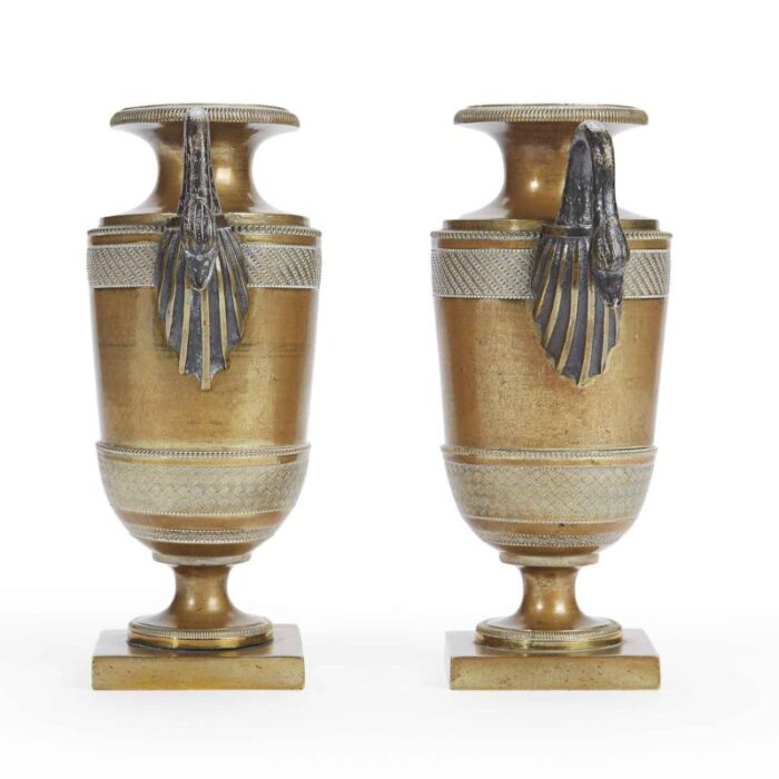 empire bronze vases with swan handles set of 2 9016